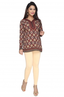 Stylish Brown Color American Crepe Short Kurti with full sleeves
