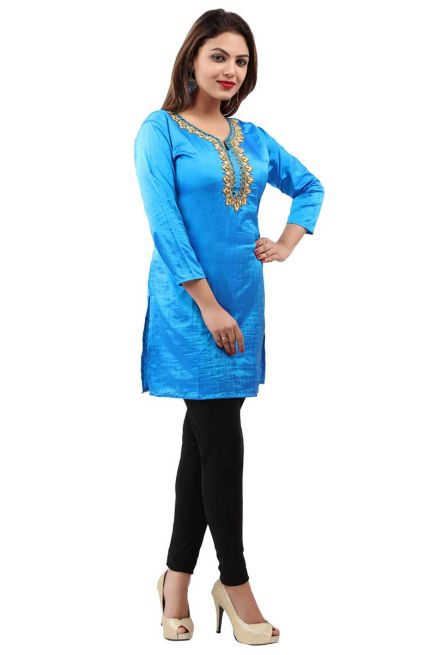 Beautiful Blue Hand Work Embroidered Short Kurti with Full Sleeves XS to XXL Manufacturers  in Delhi