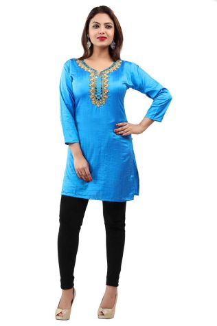 Beautiful Blue Hand Work Embroidered Short Kurti with Full Sleeves XS to XXL Manufacturers, Suppliers, Exporters in Delhi