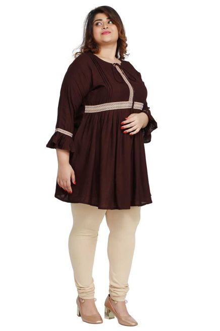 Coffee Plus Size Short Kurti with Stylish Sleeve Pattern Regular Fit for Casual Outings Sizes 1XL 4XL Manufacturers  in Delhi