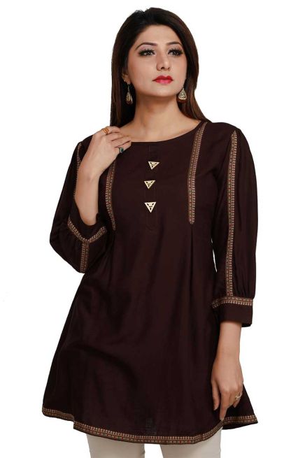 Designer Coffee Color Short Length Kurti Regular Fit for Casual Outings Sizes S XL Manufacturers  in Delhi