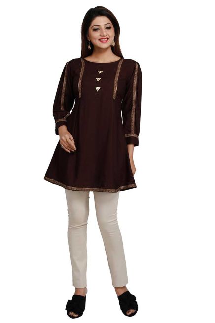 Designer Coffee Color Short Length Kurti Regular Fit for Casual Outings Sizes S XL Manufacturers  in Delhi