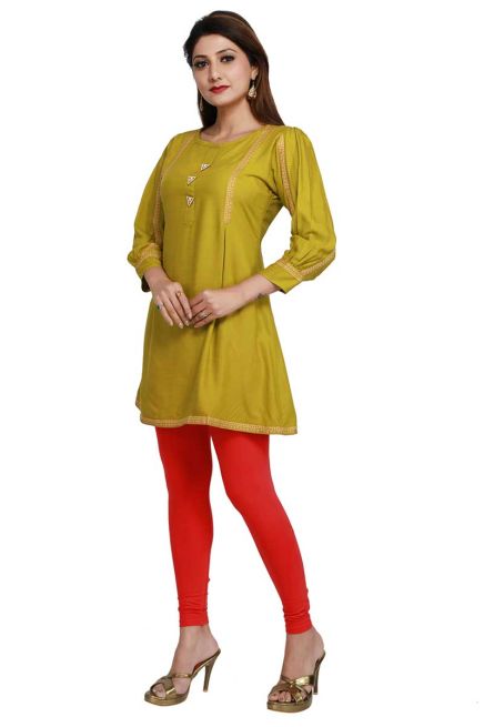 Designer Mehndi Color Rayon Short Length Kurti Stylish Fit for Casual Wear Sizes S to XL Manufacturers  in Delhi