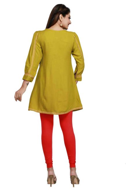 Designer Mehndi Color Rayon Short Length Kurti Stylish Fit for Casual Wear Sizes S to XL Manufacturers  in Delhi