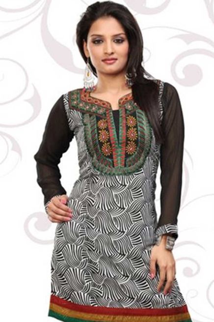 Embroidery Patch Work Multicolor Kurti with Chiffon Sleeves Stylish Fit for Casual Wear Sizes S to XL Manufacturers  in Delhi