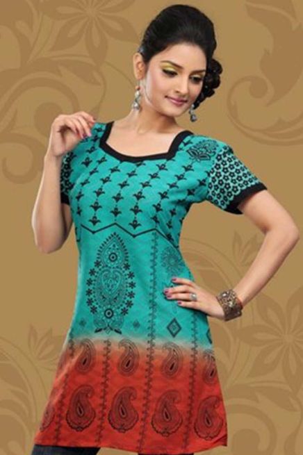 Multicolor Spun Butta Printed Short Tunics Kurtis Sizes Half Sleeves S to XL Manufacturers  in Delhi