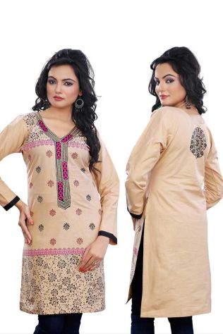 Off White Colored Embroidered Cotton Kurti Comfortable Fit for Casual Wear Sizes S to XL  Manufacturers, Suppliers, Exporters in Puerto Rico