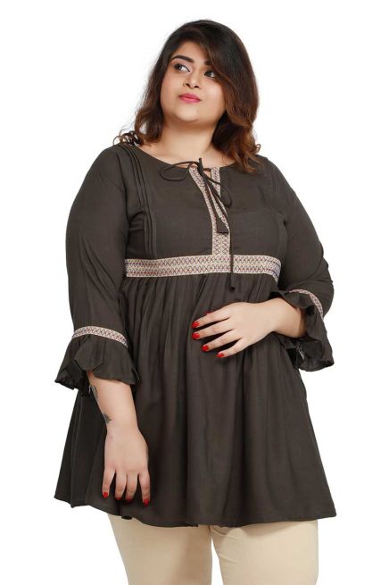 Olive Green Color Plus Size Short Kurti with Beautiful Sleeves Pattern Plus Size Fit for Casual Manufacturers  in Delhi