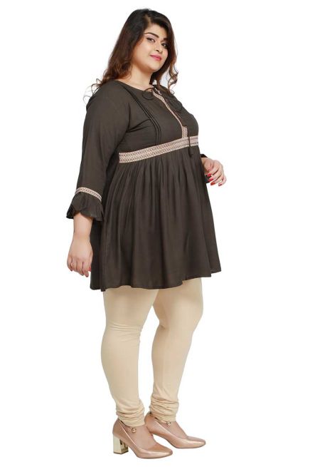 Olive Green Color Plus Size Short Kurti with Beautiful Sleeves Pattern Plus Size Fit for Casual Manufacturers  in Delhi