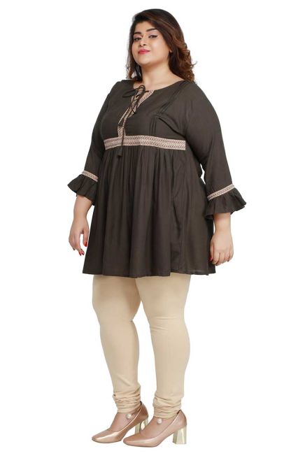 Olive Green Color Plus Size Short Kurti with Beautiful Sleeves Pattern Plus Size Fit for Casual Manufacturers  in Delhi