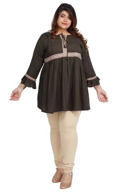 Olive Green Color Plus Size Short Kurti with Beautiful Sleeves Pattern Plus Size Fit for Casual Manufacturers  in Delhi