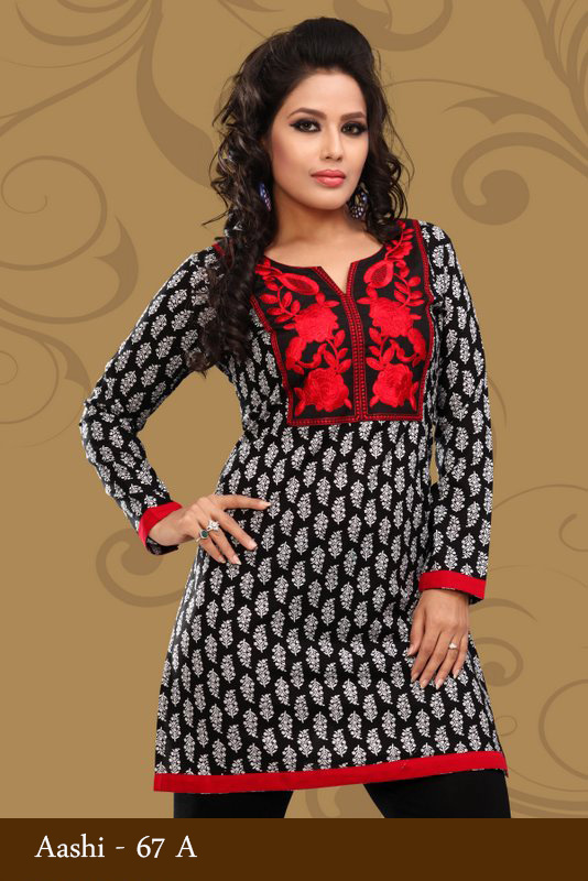 Cotton readymade kurti cream and grey with allover floral prints & pat –  Maatshi