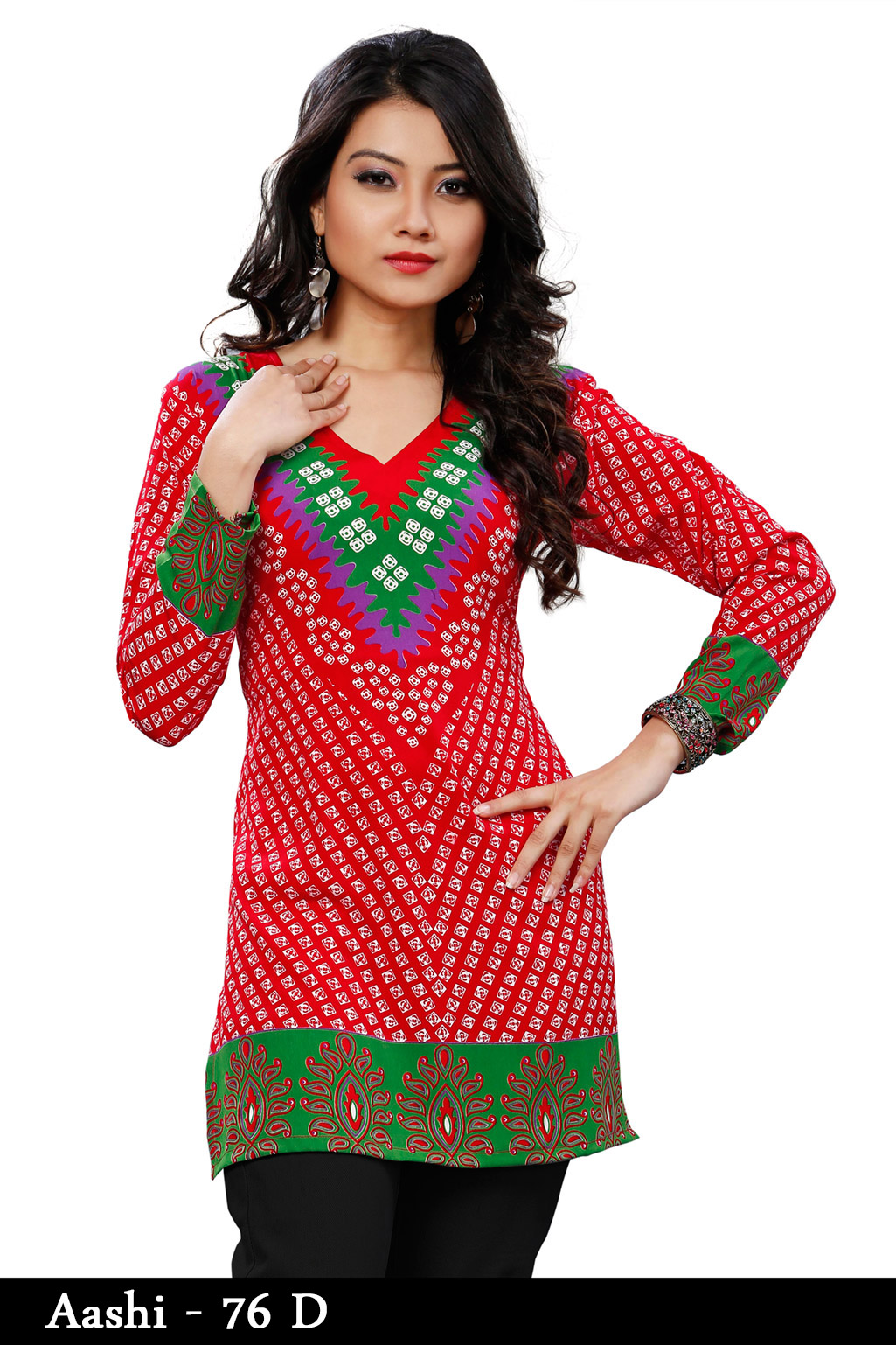 Rayon Bandhani Kurti - Size 46 - Indian Clothes Online Store - Australia