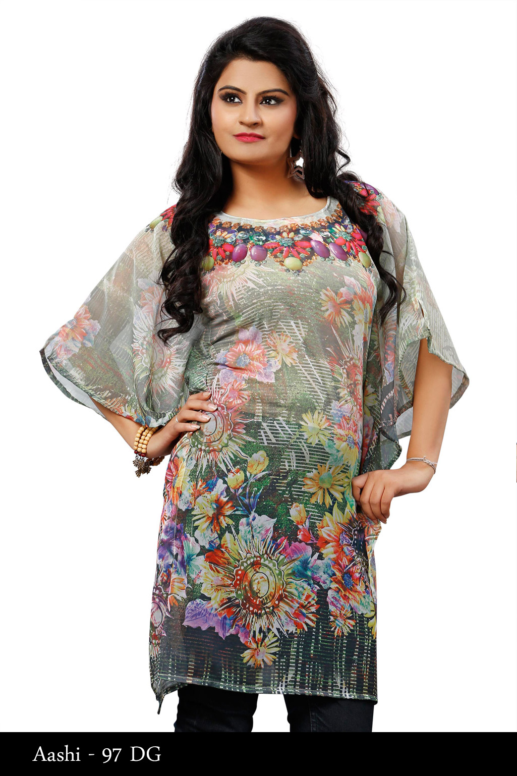 Pure Cotton Stylish Embellished Kurti Tunic #53338 | Buy Cotton Kurti Online