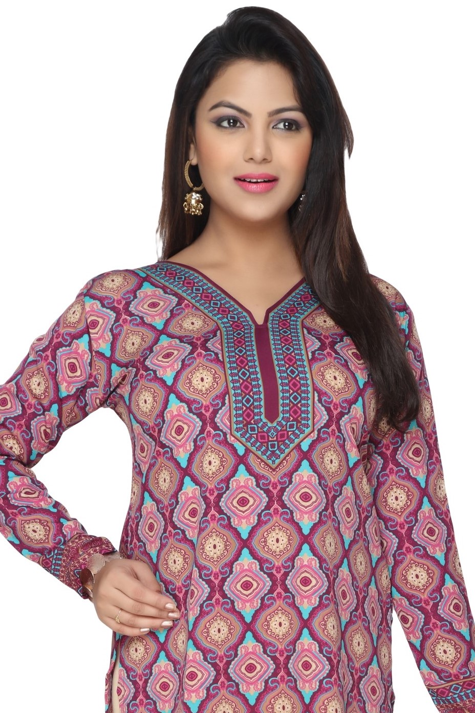 Stylish Purple Color American Crepe Short Kurti with full sleeves ...