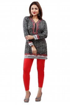 Red and Black White American Crepe Printed Short Kurti With Full Sleeve