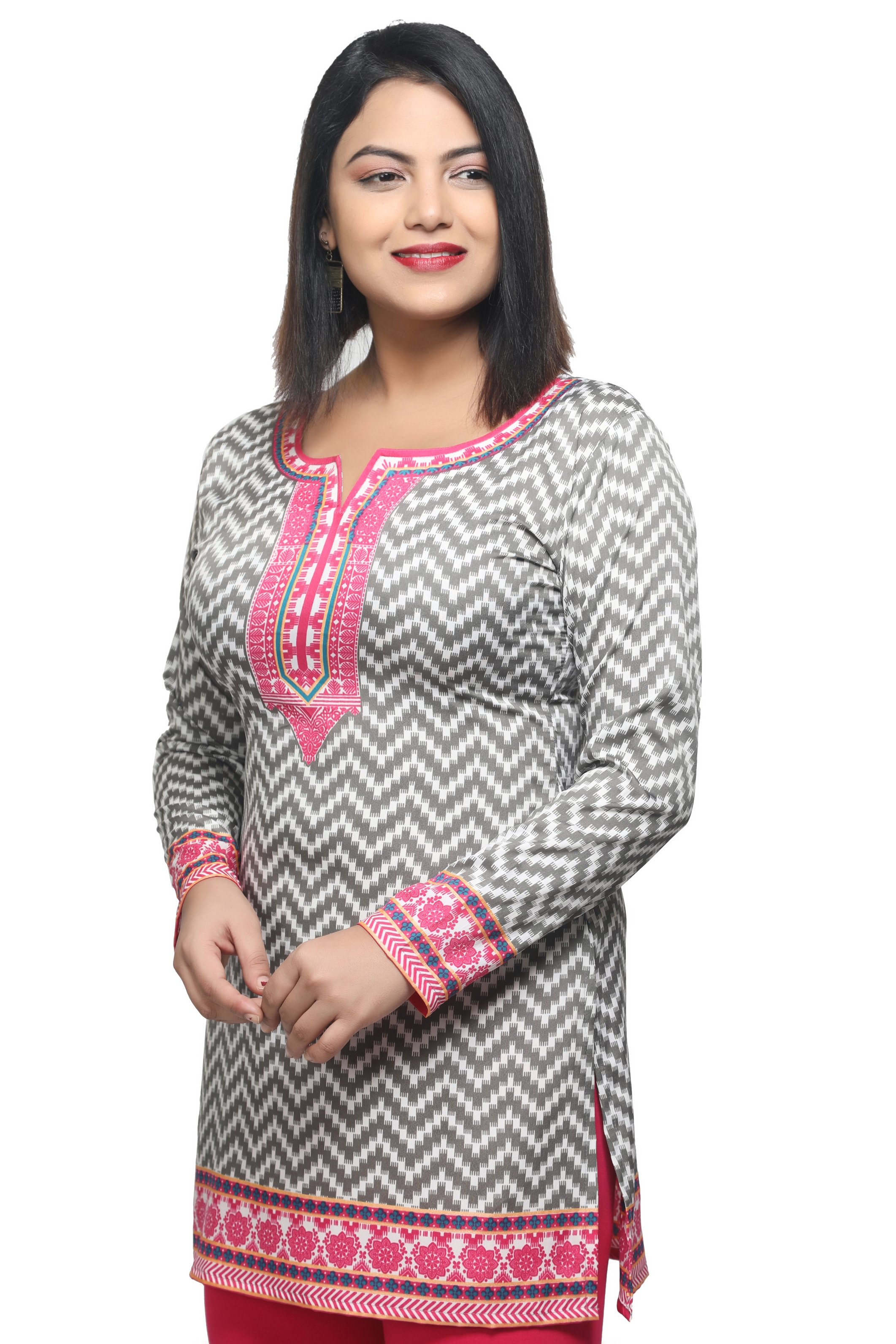 Grey Patch Border Kurti and Grey Patch Border Tunic Online Shopping